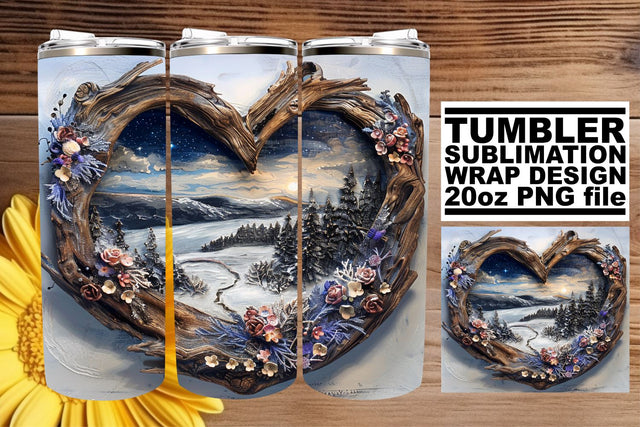 3D Heart Frame Christmas Tumbler Wrap Winter Design Sublimation afrosvg 