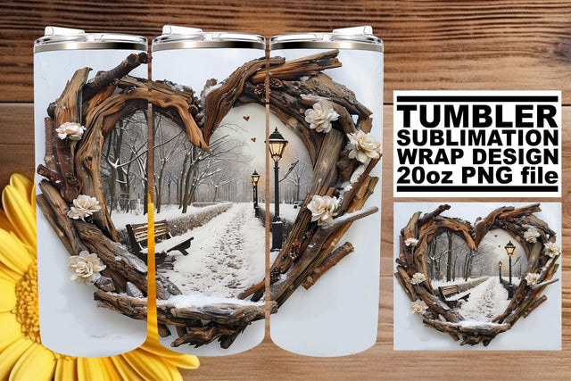 3D Heart Frame Christmas Tumbler Wrap Winter Design Sublimation afrosvg 