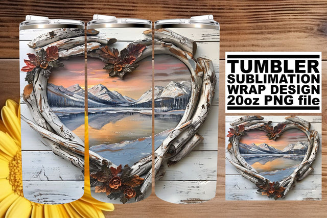 3D Heart Frame Christmas Tumbler Wrap Winter Sublimation Sublimation afrosvg 