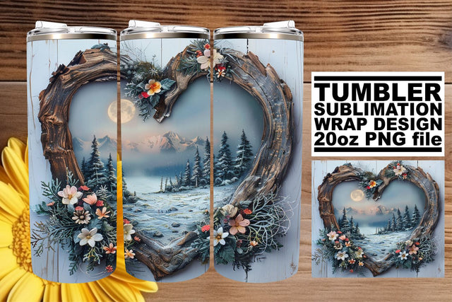 3D Heart Frame Christmas Tumbler Wrap Winter Sublimation Sublimation afrosvg 