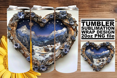 3D Heart Frame Christmas Winter Tumbler Wrap Design Sublimation afrosvg 