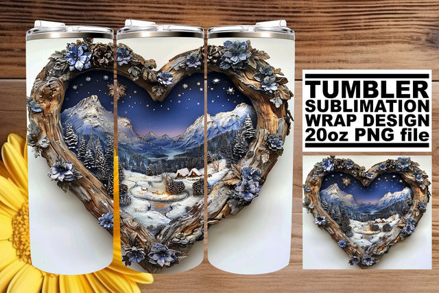 3D Heart Frame Christmas Winter Tumbler Wrap Design Sublimation afrosvg 