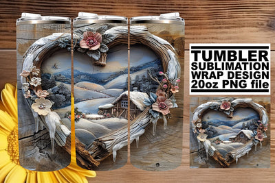 3D Heart Frame Christmas Winter Tumbler Wrap Sublimation Sublimation afrosvg 