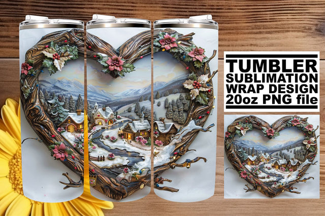 3D Heart Frame Christmas Wrap Sublimation for 20oz Tumblers Sublimation afrosvg 