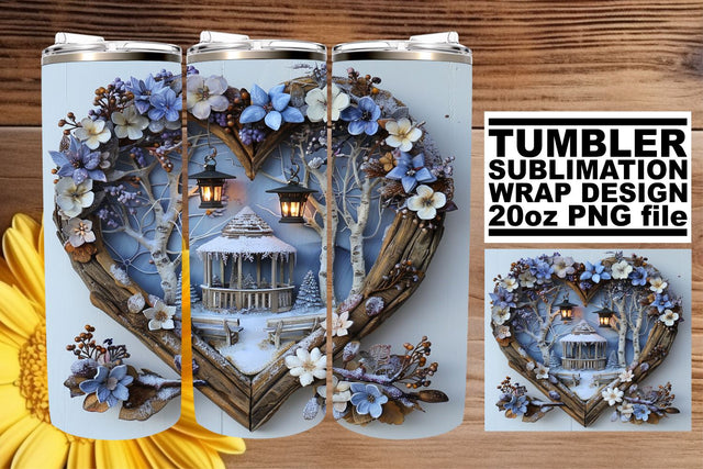 3D Heart Frame Christmas Wrap Sublimation for 20oz Tumblers Sublimation afrosvg 