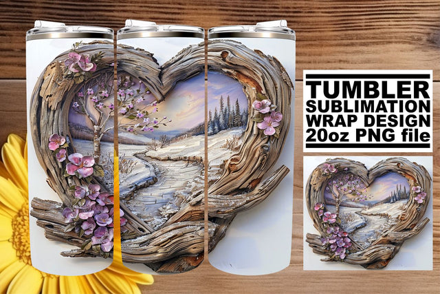 3D Heart Frame Holiday Landscape Tumbler Wrap Sublimation Sublimation afrosvg 