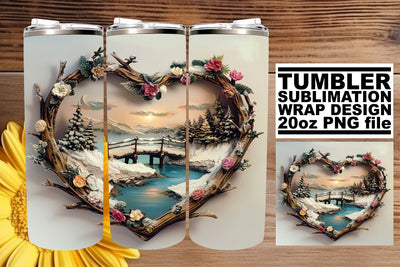 3D Heart Frame Holiday Landscape Tumbler Wrap Sublimation Sublimation afrosvg 