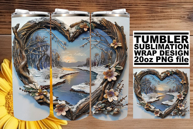 3D Heart Frame Tumbler Wrap Christmas Winter 20oz Sublimation afrosvg 