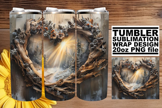 3D Heart Frame Tumbler Wrap Christmas Winter Sublimation Sublimation afrosvg 