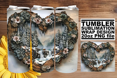 3D Heart Frame Tumbler Wrap Christmas Winter Sublimation Sublimation afrosvg 