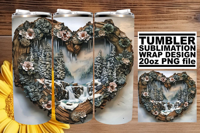 3D Heart Frame Tumbler Wrap Christmas Winter Sublimation Sublimation afrosvg 