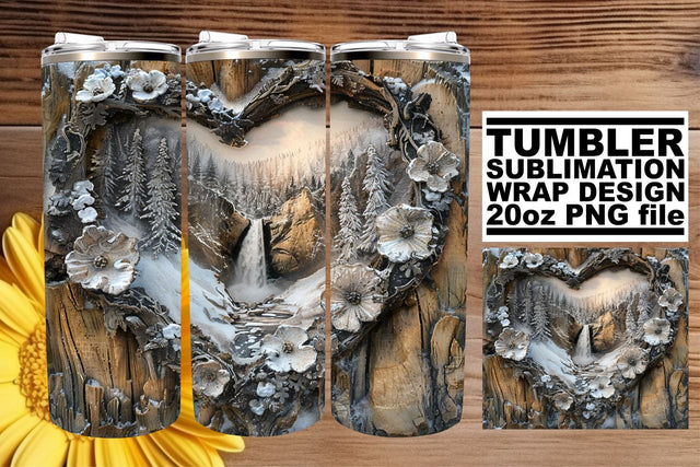 3D Heart Frame Tumbler Wrap Holiday Christmas Landscape Sublimation afrosvg 