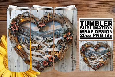 3D Heart Frame Tumbler Wrap Holiday Christmas Landscape Sublimation afrosvg 