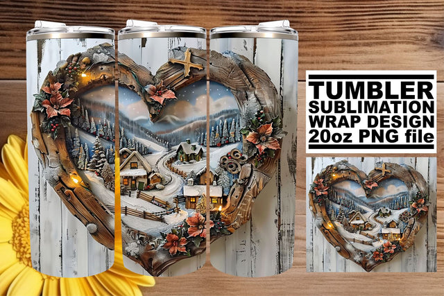 3D Heart Frame Tumbler Wrap Holiday Christmas Landscape Sublimation afrosvg 
