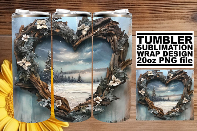 3D Heart Frame Tumbler Wrap Winter Christmas Scene Sublimation afrosvg 