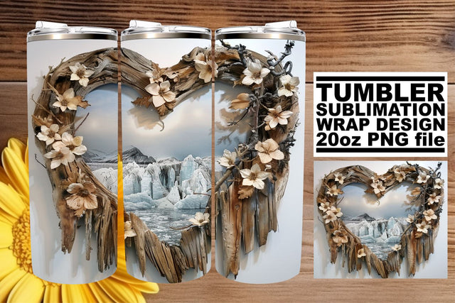 3D Heart Frame Tumbler Wrap Winter Holiday Scene 20oz Sublimation afrosvg 