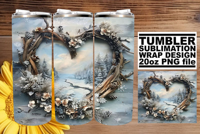 3D Heart Frame Tumbler Wrap Winter Holiday Sublimation Sublimation afrosvg 