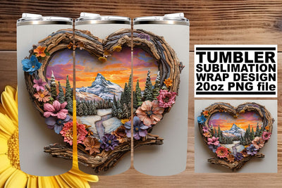 3D Heart Frame Tumbler Wrap Winter Scene Sublimation 20oz Sublimation afrosvg 
