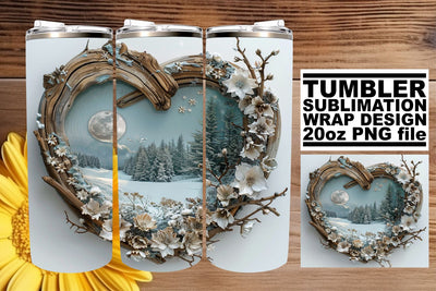 3D Heart Frame Tumbler Wrap Winter Scene Sublimation 20oz Sublimation afrosvg 