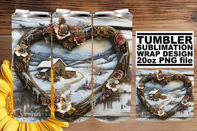 3D Heart Frame Winter Holiday Tumbler Wrap Sublimation Sublimation afrosvg 