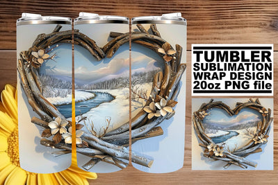 3D Heart Frame Winter Scene Tumbler Wrap Sublimation Sublimation afrosvg 