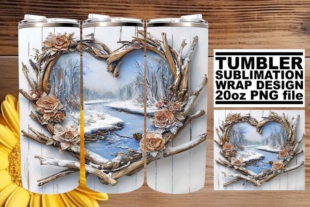 3D Heart Frame Winter Tumbler Wrap Christmas Scene Sublimation afrosvg 