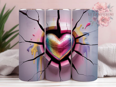 3D Heart Hole Valentine Tumbler, Valentine Heart Wrap, Romantic 3D Cup, 20oz Sublimation Wrap, Stylish Valentine Design Tumbler, Artistic Heart Hole Cup, Whimsical Love Theme Wrap Sublimation Li Zamperini 