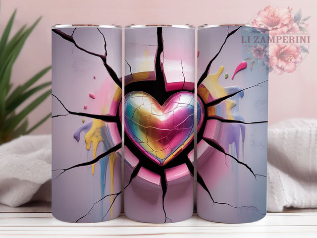 3D Heart Hole Valentine Tumbler, Valentine Heart Wrap, Romantic 3D Cup, 20oz Sublimation Wrap, Stylish Valentine Design Tumbler, Artistic Heart Hole Cup, Whimsical Love Theme Wrap Sublimation Li Zamperini 