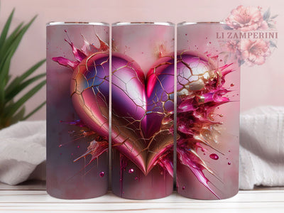 3D Heart Hole Valentine Tumbler, Valentine Heart Wrap, Romantic 3D Cup, 20oz Sublimation Wrap, Stylish Valentine Design Tumbler, Artistic Heart Hole Cup, Whimsical Love Theme Wrap Sublimation Li Zamperini 