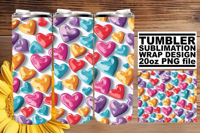 3D Heart Pattern Tumbler Sleeve - Valentine's Sublimation afrosvg 