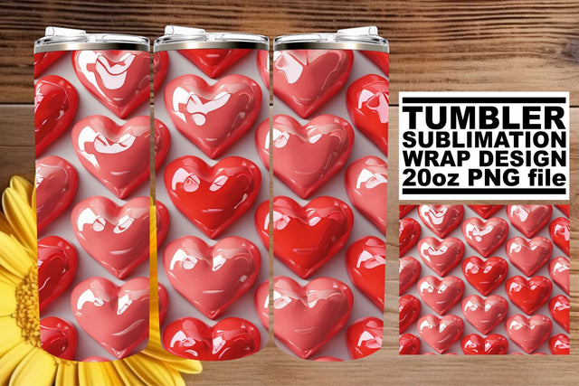 3D Heart Pattern Tumbler Wrap Sublimation - 20oz Valentines Sublimation afrosvg 