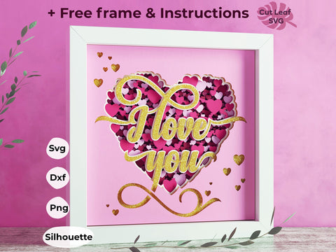 3d Heart Shadow box svg - I Love You svg, Valentines Day Shadow Box, Shadow box svg, Valentine svg, Love svg, Layered Heart svg 3D Paper CutLeafSvg 