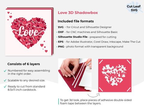 3d Heart svg - Shadow box svg, Valentine svg, Love svg 3D Paper CutLeafSvg 
