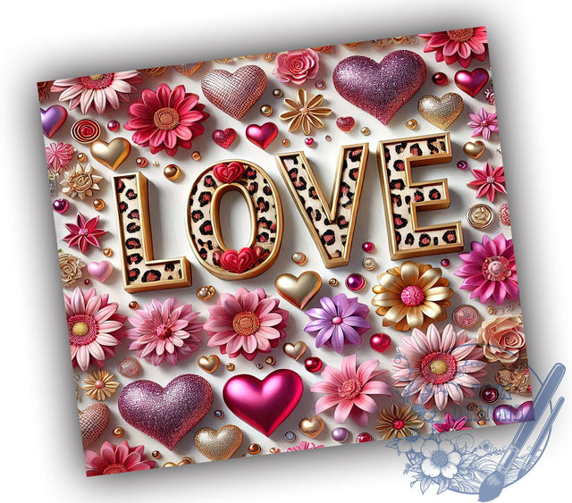 3D Hearts Love 20oz Tumbler, Valentine's Day Cup, Pink Love Tumbler Wrap, Cute Heart Design, 20oz Sublimation, Romantic Gift, Valentine's Drinkware Sublimation ToriDesigns 