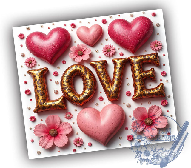 3D Hearts Love 20oz Tumbler, Valentine's Day Cup, Pink Love Tumbler Wrap, Cute Heart Design, 20oz Sublimation, Romantic Gift, Valentine's Drinkware Sublimation ToriDesigns 