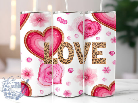 3D Hearts Love 20oz Tumbler, Valentine's Day Cup, Pink Love Tumbler Wrap, Cute Heart Design, 20oz Sublimation, Romantic Gift, Valentine's Drinkware Sublimation ToriDesigns 