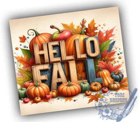 3D Hello Fall 20oz Skinny Tumbler, Fall Vibes Tumbler Png, Straight & Tapered Tumbler Wrap, Instant Digital Download Sublimation ToriDesigns 