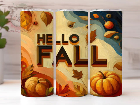 3D Hello Fall 20oz Tumbler Png, Straight & Tapered Tumbler Png, 3D Fall Vibes Tumbler Png, Digital Download PNG Sublimation Lara' s Designs 