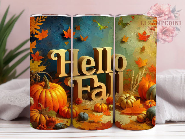 3D Hello Fall 20oz Tumbler Wrap PNG, 3D Fall Vibes Tumbler Png, Straight & Tapered Tumbler Wrap, Instant Digital Download Sublimation Li Zamperini 
