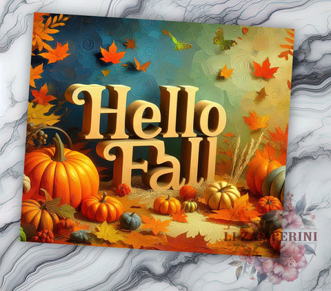 3D Hello Fall 20oz Tumbler Wrap PNG, 3D Fall Vibes Tumbler Png, Straight & Tapered Tumbler Wrap, Instant Digital Download Sublimation Li Zamperini 