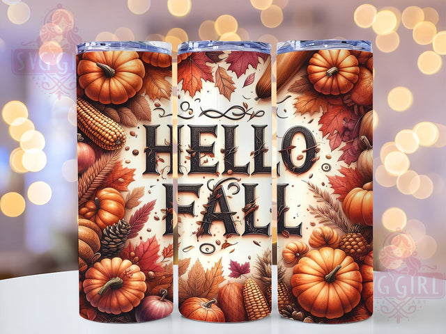 3D Hello Fall 20oz Tumbler Wrap Sublimation Design, Straight Tapered Tumbler Wrap, Fall Vibes Tumbler Png, Instant Digital Download Sublimation SvggirlplusArt 