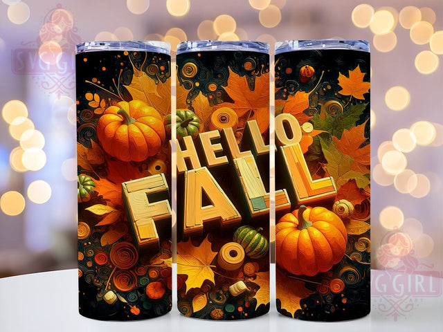 3D Hello Fall 20oz Tumbler Wrap Sublimation Design, Straight Tapered Tumbler Wrap, Fall Vibes Tumbler Png, Instant Digital Download Sublimation SvggirlplusArt 