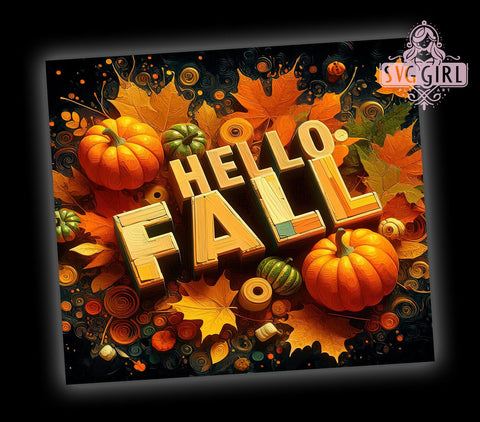 3D Hello Fall 20oz Tumbler Wrap Sublimation Design, Straight Tapered Tumbler Wrap, Fall Vibes Tumbler Png, Instant Digital Download Sublimation SvggirlplusArt 
