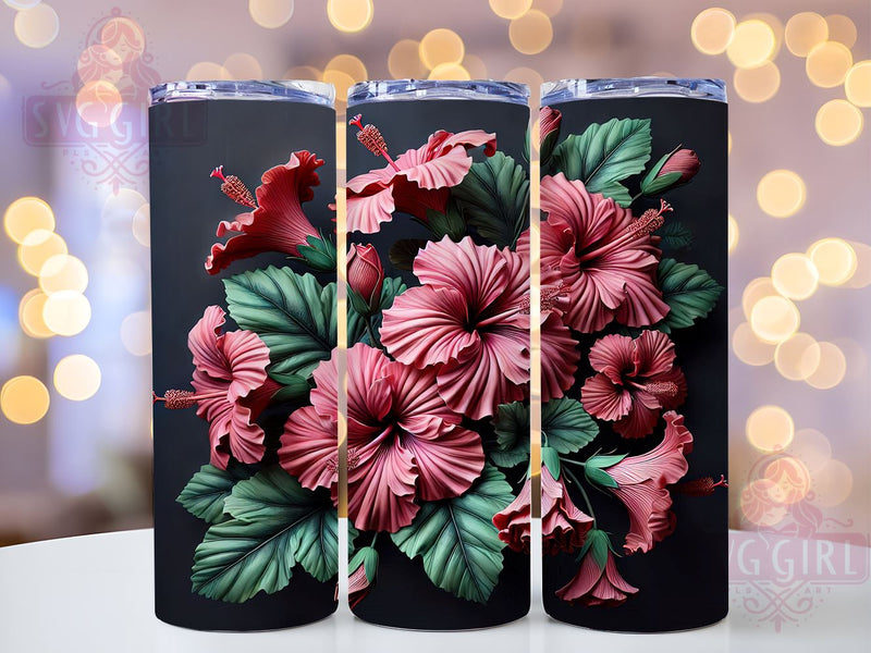 3D Hibiscus Floral Red Pink 20oz Tumbler, 3D Floral Design, Red Pink Flowers, Sublimation Tumbler, 20oz Tumbler, Tropical Drinkware, Floral Gift Sublimation SvggirlplusArt 