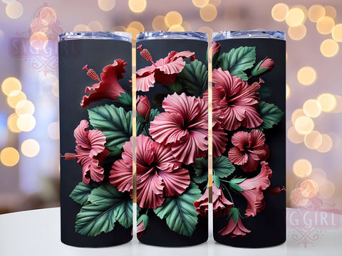 3D Hibiscus Floral Red Pink 20oz Tumbler, 3D Floral Design, Red Pink Flowers, Sublimation Tumbler, 20oz Tumbler, Tropical Drinkware, Floral Gift Sublimation SvggirlplusArt 