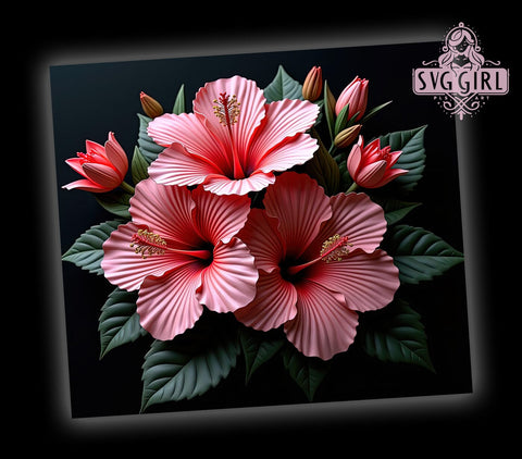 3D Hibiscus Floral Red Pink 20oz Tumbler, 3D Floral Design, Red Pink Flowers, Sublimation Tumbler, 20oz Tumbler, Tropical Drinkware, Floral Gift Sublimation SvggirlplusArt 