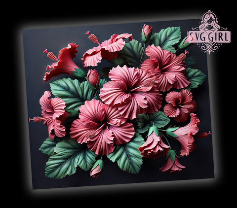 3D Hibiscus Floral Red Pink 20oz Tumbler, 3D Floral Design, Red Pink Flowers, Sublimation Tumbler, 20oz Tumbler, Tropical Drinkware, Floral Gift Sublimation SvggirlplusArt 