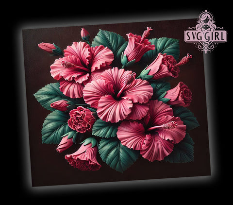 3D Hibiscus Floral Red Pink 20oz Tumbler, 3D Floral Design, Red Pink Flowers, Sublimation Tumbler, 20oz Tumbler, Tropical Drinkware, Floral Gift Sublimation SvggirlplusArt 