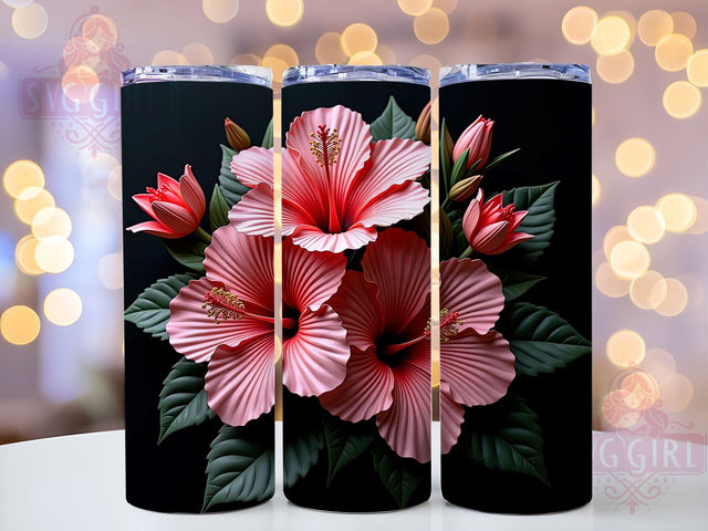 3D Hibiscus Floral Red Pink 20oz Tumbler, 3D Floral Design, Red Pink Flowers, Sublimation Tumbler, 20oz Tumbler, Tropical Drinkware, Floral Gift Sublimation SvggirlplusArt 