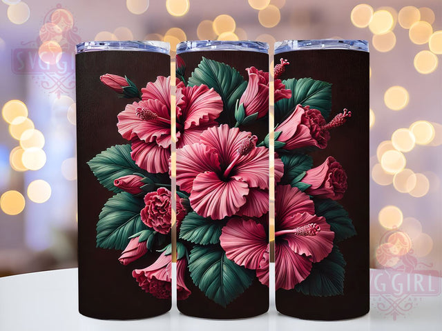 3D Hibiscus Floral Red Pink 20oz Tumbler, 3D Floral Design, Red Pink Flowers, Sublimation Tumbler, 20oz Tumbler, Tropical Drinkware, Floral Gift Sublimation SvggirlplusArt 